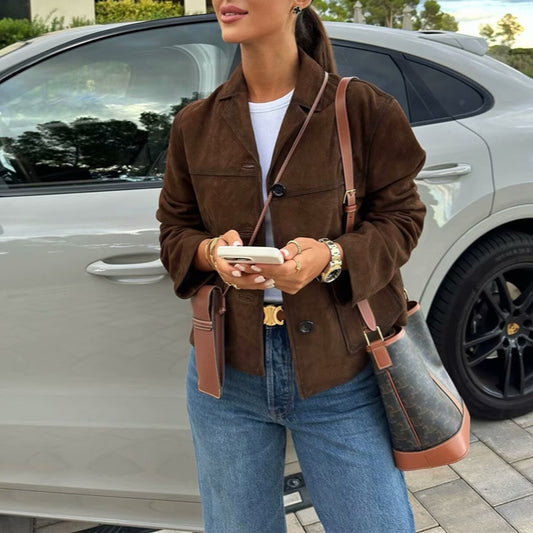 Palmyra - Retro Style Kort Suede Zomer Jas